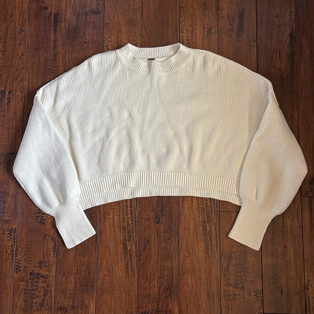 Free People Easy Street Cropped Pullover Sweater Womens M White Boxy Oversized